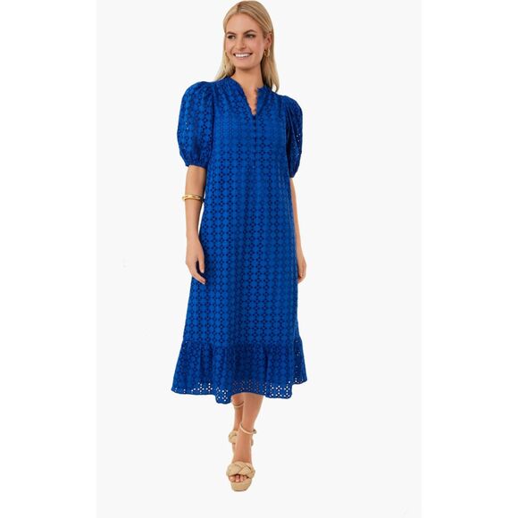 Tuckernuck Hyacinth‎ House Royal Blue Eyelet Midi Tryall Dress XXS - Picture 1 of 5